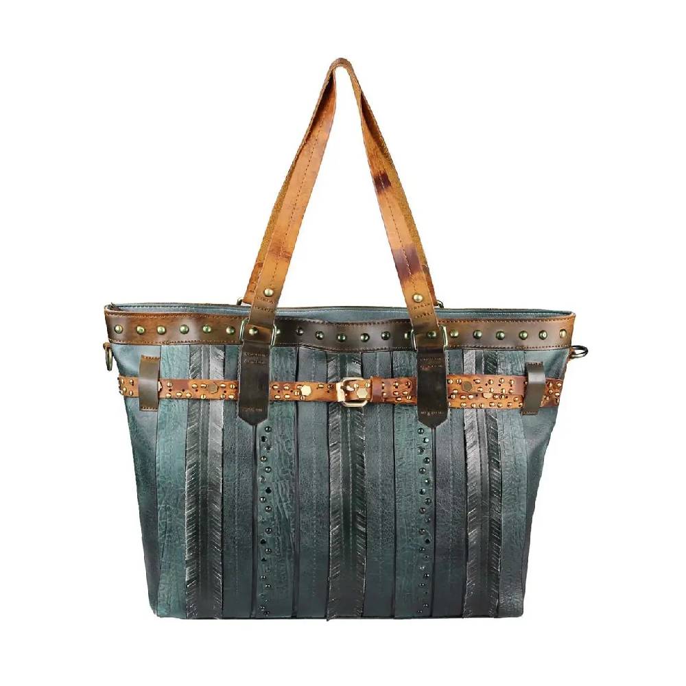 DAMEN TASCHE DIN-A4 Shopper Tote Bag Henkeltasche Handtasche Leder Optik Umhängetasche Schultertasche Beuteltasche Nietentasche Neueste Mode