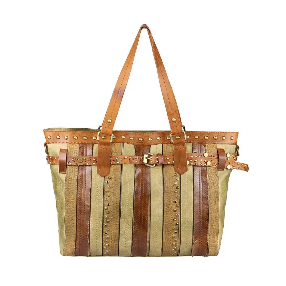 DAMEN TASCHE DIN-A4 Shopper Tote Bag Henkeltasche Handtasche Leder Optik Umhängetasche Schultertasche Beuteltasche Nietentasche Neueste Mode