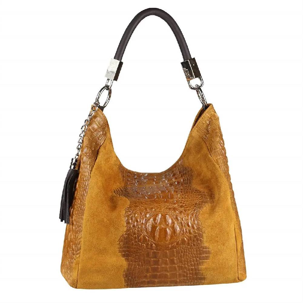OBC Made in Italy DAMEN LEDER TASCHE KROKO-Prägung Shopper Tote Bag Wildleder Schultertasche Handtasche Business DIN-A4 Zeitlich begrenztes Angebot