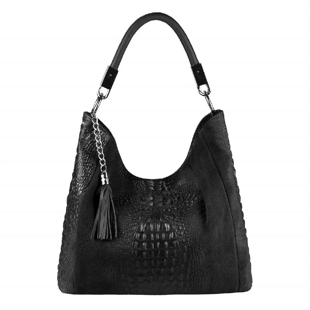 OBC Made in Italy DAMEN LEDER TASCHE KROKO-Prägung Shopper Tote Bag Wildleder Schultertasche Handtasche Business DIN-A4 Zeitlich begrenztes Angebot