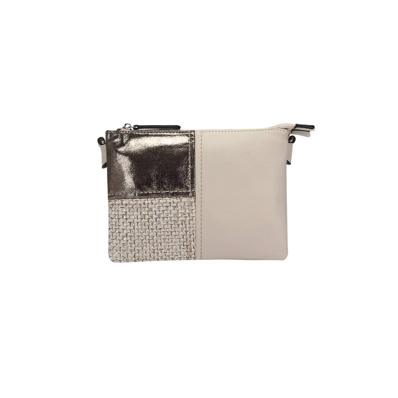 DAMEN 2xFach ABEND TASCHE CLUTCH POCHETTE Unterarmtasche Handtasche Schultertasche Umhängetasche Leder Optik Silbern Kauf eins, bekomm eins gratis