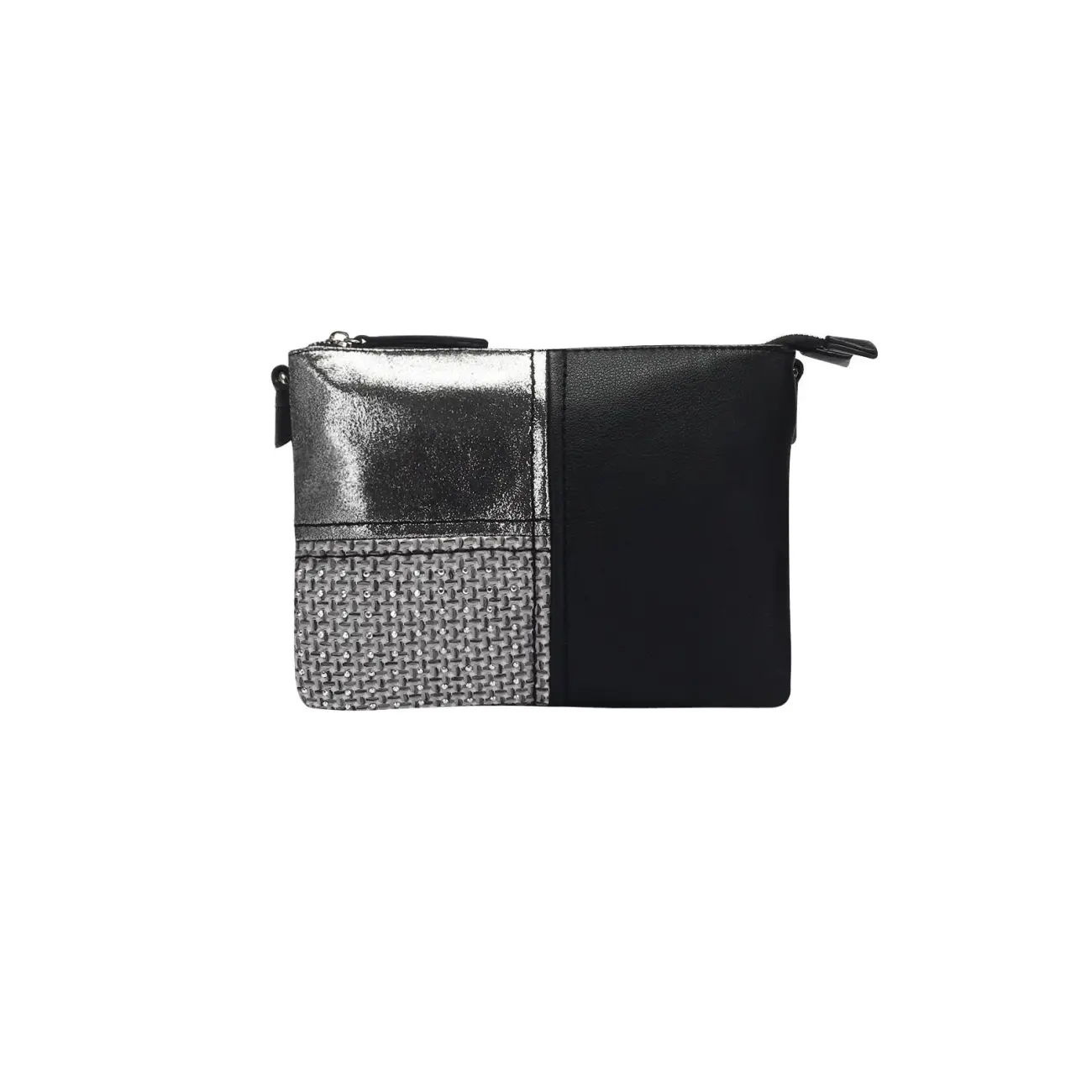 DAMEN 2xFach ABEND TASCHE CLUTCH POCHETTE Unterarmtasche Handtasche Schultertasche Umhängetasche Leder Optik Silbern Kauf eins, bekomm eins gratis