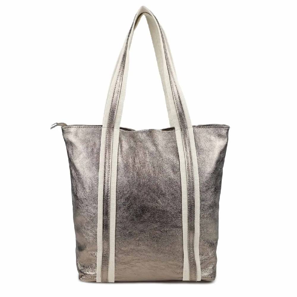 OBC Made in Italy DAMEN METALLIC ECHT LEDER HAND-TASCHE Shopper Schultertasche Tote Bag Umhängetasche Ledertasche Din-A4 Handtasche Beuteltasche Letzte 2 Tage