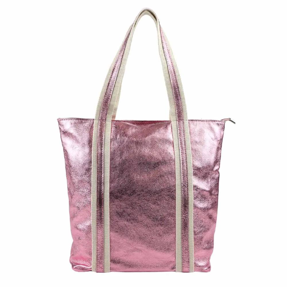OBC Made in Italy DAMEN METALLIC ECHT LEDER HAND-TASCHE Shopper Schultertasche Tote Bag Umhängetasche Ledertasche Din-A4 Handtasche Beuteltasche Letzte 2 Tage