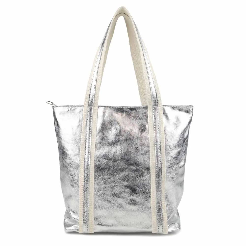 OBC Made in Italy DAMEN METALLIC ECHT LEDER HAND-TASCHE Shopper Schultertasche Tote Bag Umhängetasche Ledertasche Din-A4 Handtasche Beuteltasche Letzte 2 Tage