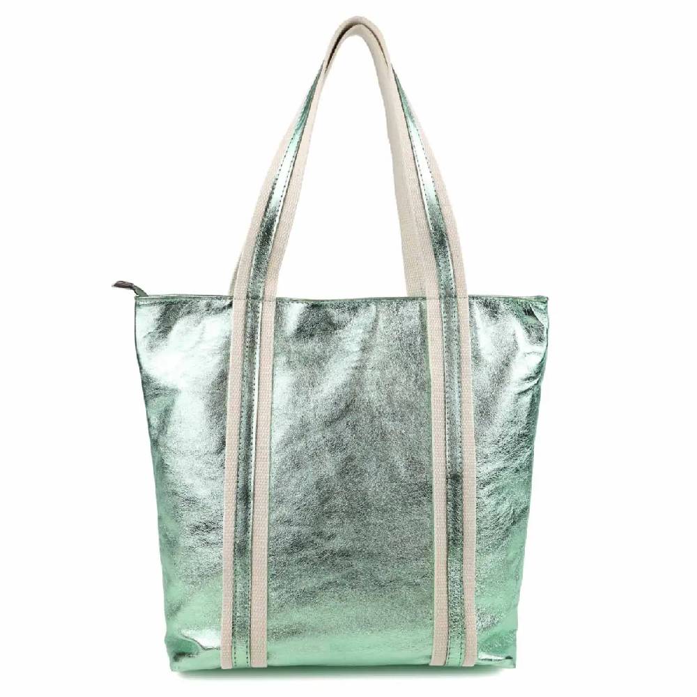 OBC Made in Italy DAMEN METALLIC ECHT LEDER HAND-TASCHE Shopper Schultertasche Tote Bag Umhängetasche Ledertasche Din-A4 Handtasche Beuteltasche Letzte 2 Tage