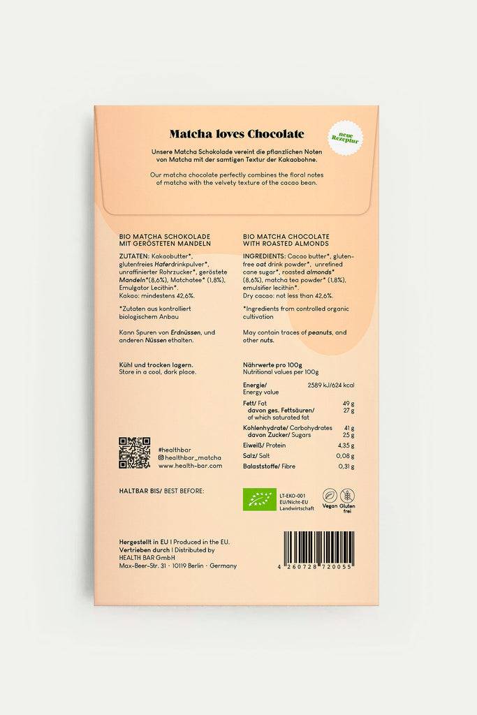 JUKSEREI HEALTH BAR · ORGANIC MATCHA CHOCOLATE ROASTED ALMONDS Exklusivangebot