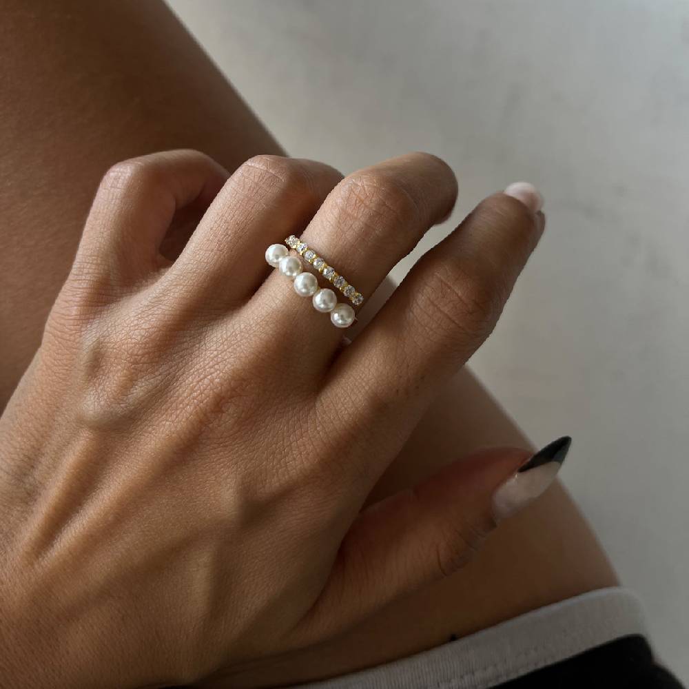 Kardelen Pointed Pearl Zirconia Ring - 925 SILBER Kauf eins, bekomm eins gratis