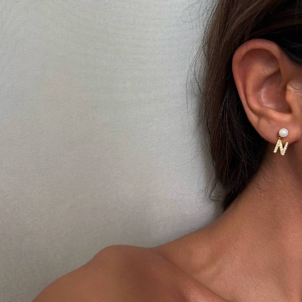 Kardelen PEARL INITIALEN OHRRING - 925 SILBER Tägliche Deals