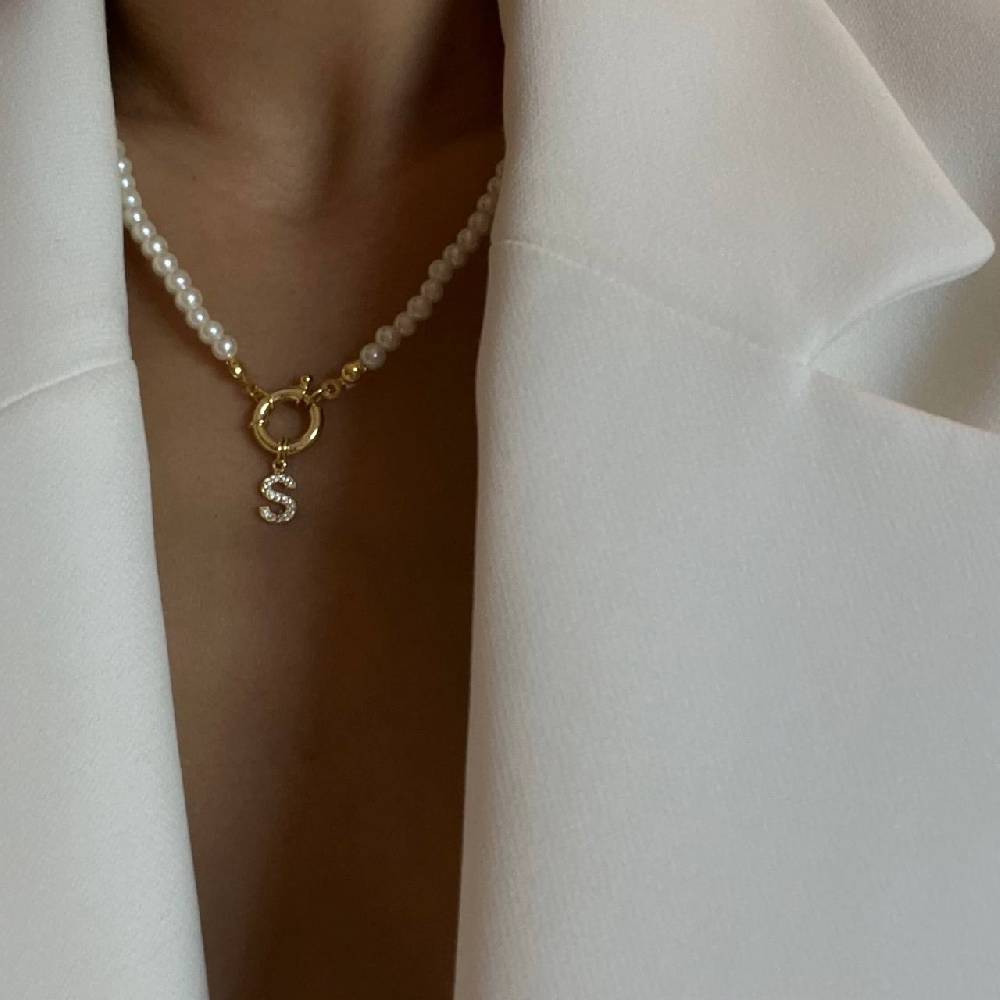 Kardelen Pearl Chain zirkonia Buchstaben Halskette - 925 SILBER Sonderangebote