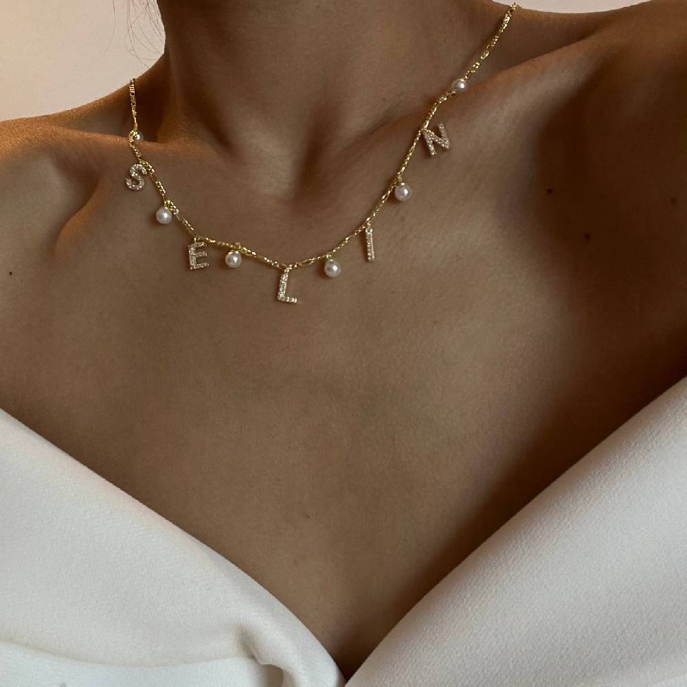 Kardelen CHOCKER NAMENSKETTE MIT PERLE - 925 SILBER Riesige Ersparnisse