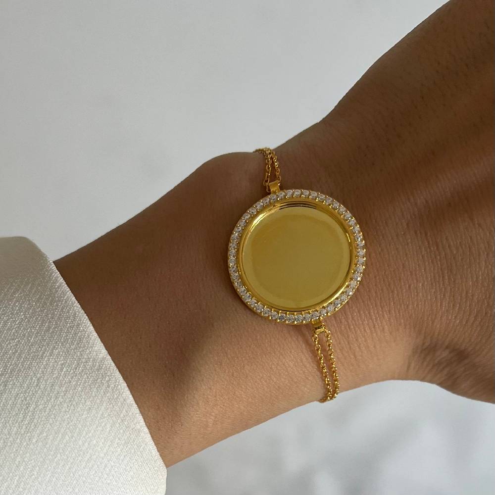 Kardelen Zirkonia Plättchen Gravurarmband - 925 SILBER Neueste Stile