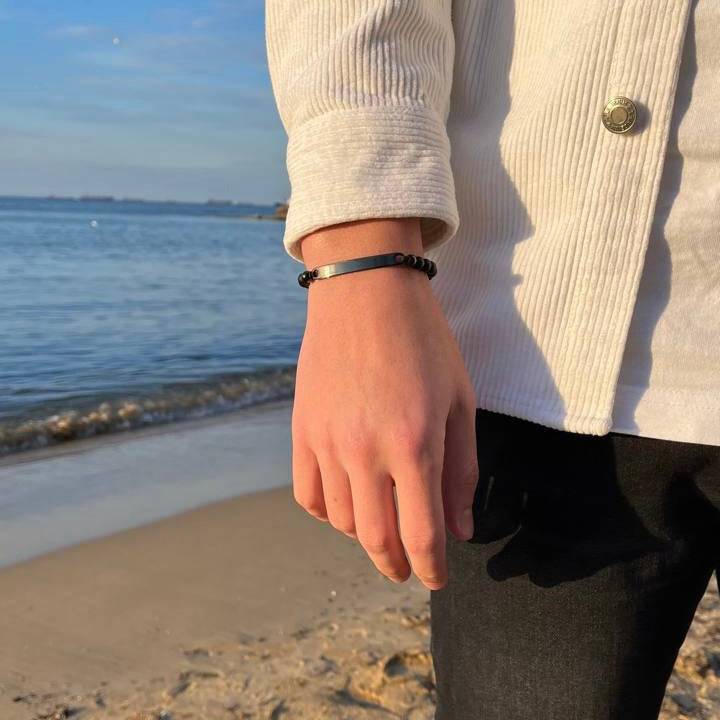 Kardelen ID-Partnerarmband mit Gravur - Pearl Black Sonderangebot der Fabrik