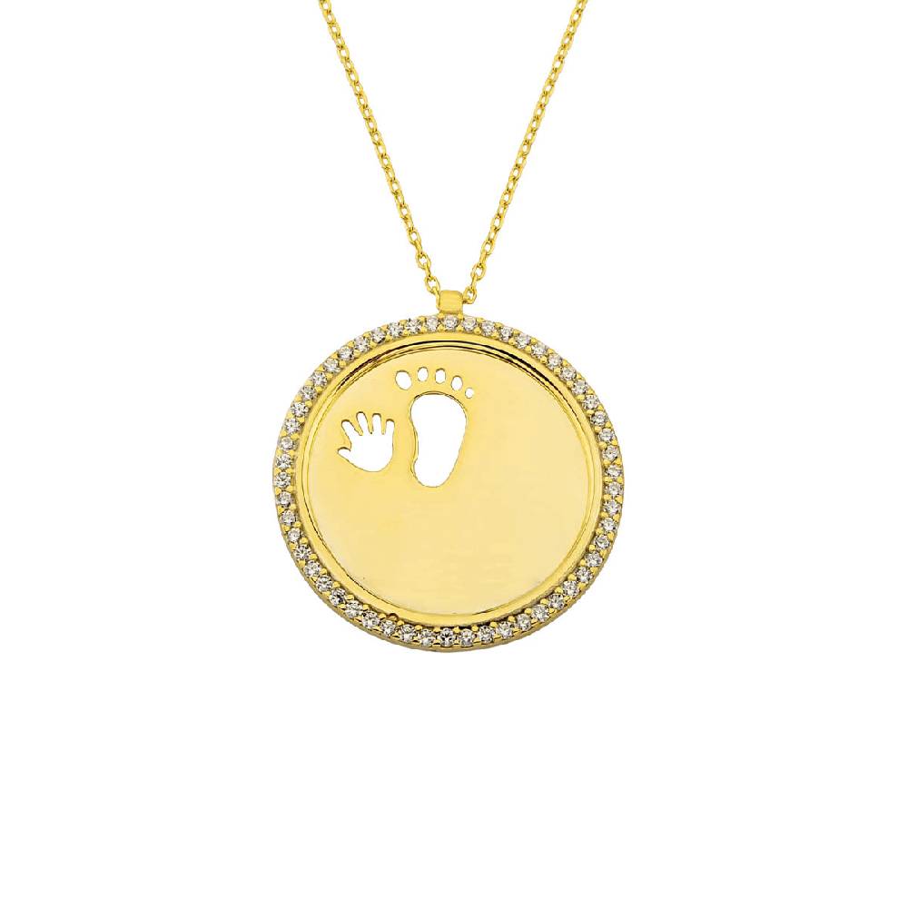 Kardelen Zirkonia Gravurkette Baby Handfuß - 925 SILBER