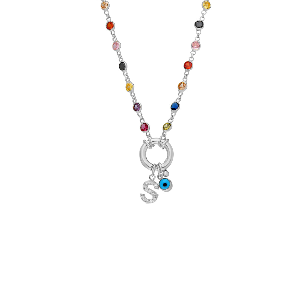 Kardelen Rainbow Buchstaben Halskette mit Nazar - 925 SILBER Großer Ausverkauf