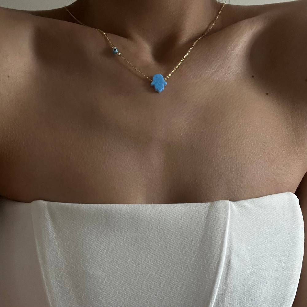 Kardelen Fatimas Hand Opal Kette mit Nazar - 925 SILBER Tägliche Deals
