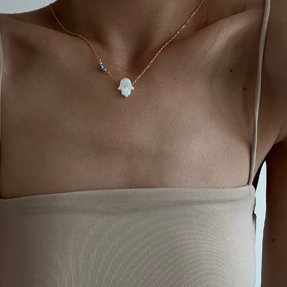 Kardelen Fatimas Hand Opal kette mit Nazar White - 925 SILBER Sonderangebote