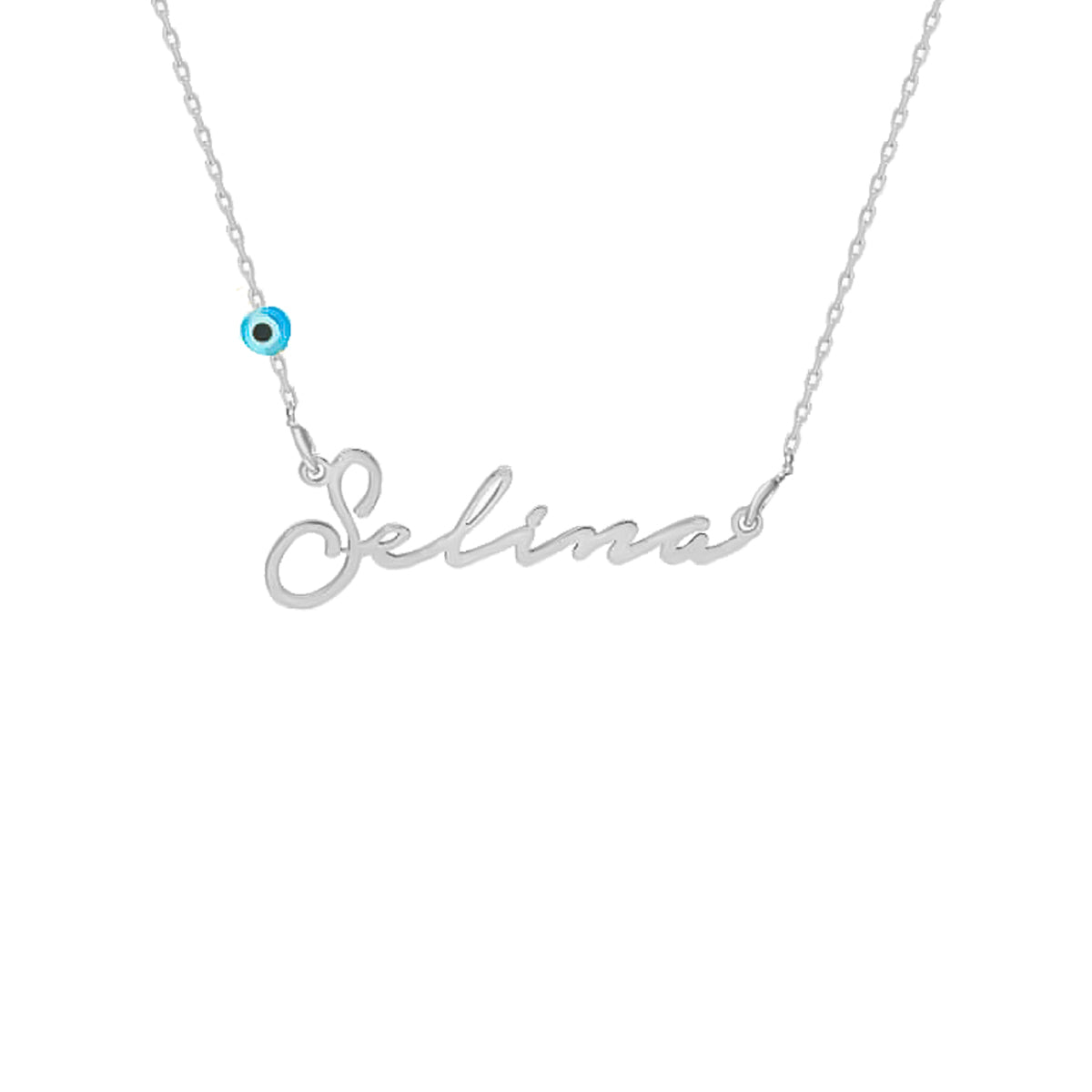 Kardelen Signatur Kette - Waagerecht mit Blaue Nazar Auge - 925 SILBER Wochenangebot