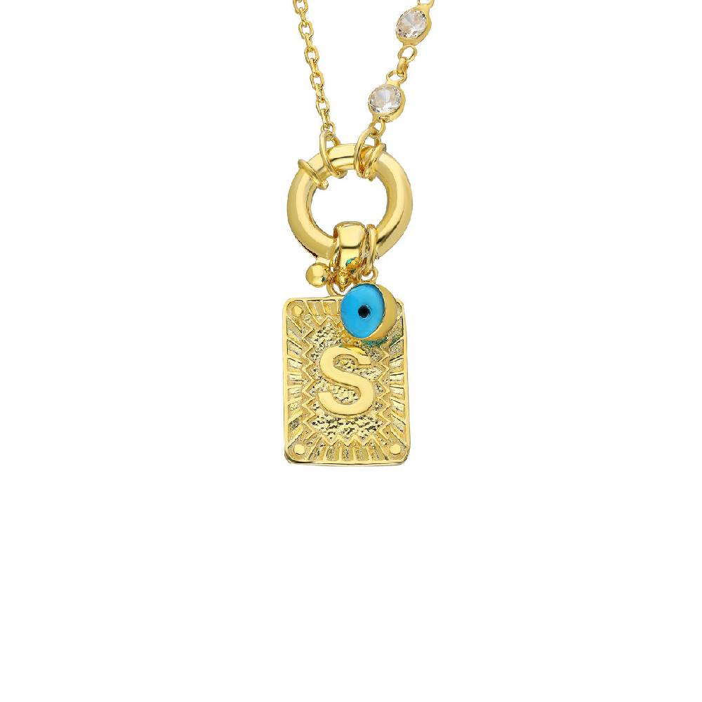 Kardelen Chain Design Iced Buchstabe mit Nazar - 925 SILBER