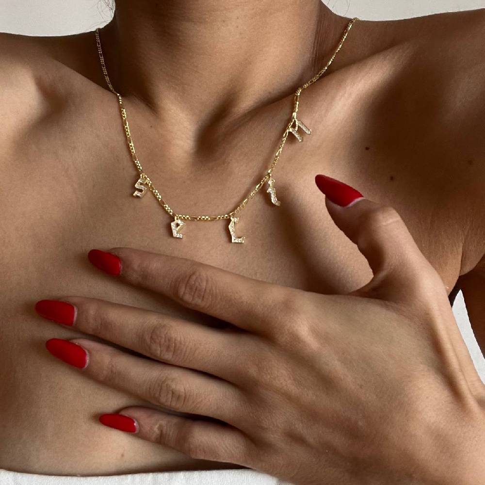 Kardelen Chocker Namenskette mit Zirkonia Gothic - 925 SILBER Bis zu 65% Rabatt