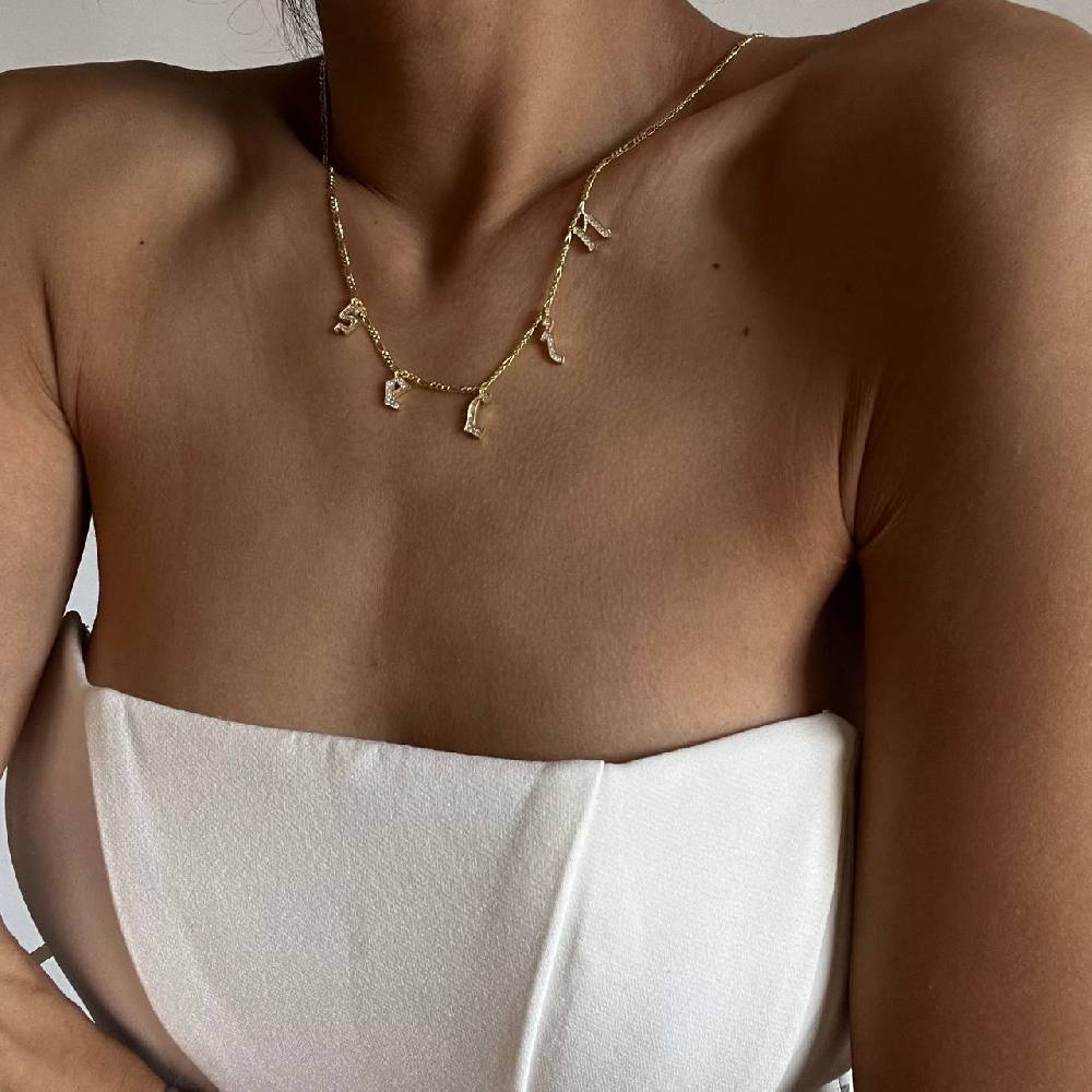 Kardelen Chocker Namenskette mit Zirkonia Gothic - 925 SILBER Bis zu 65% Rabatt