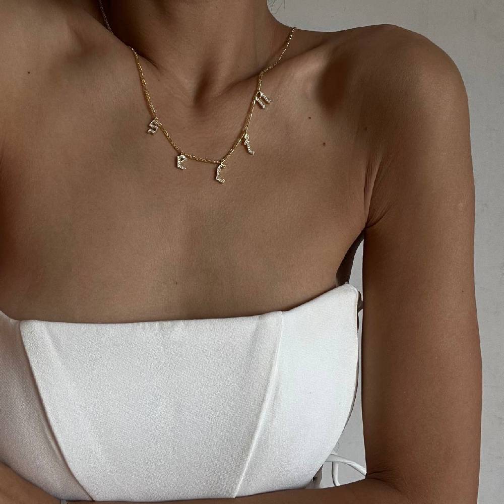 Kardelen Chocker Namenskette mit Zirkonia Gothic - 925 SILBER Bis zu 65% Rabatt