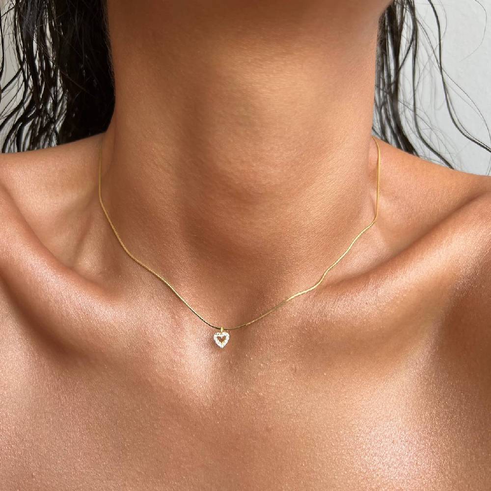 Kardelen MINI ZIRKONIA HERZ HALSKETTE - 925 SILBER Sonderangebot der Fabrik