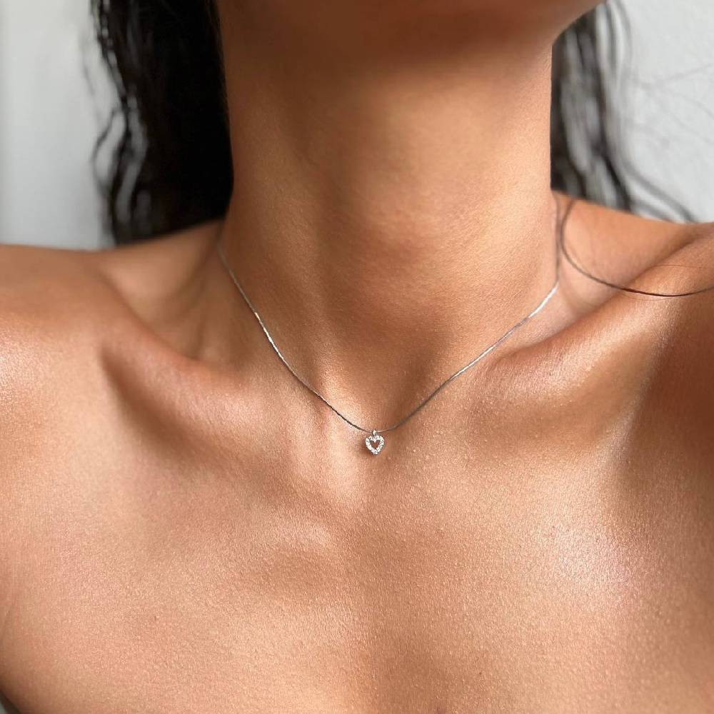 Kardelen MINI ZIRKONIA HERZ HALSKETTE - 925 SILBER Sonderangebot der Fabrik