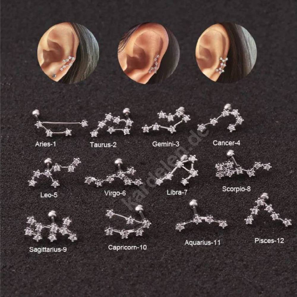 Kardelen STERNZEICHEN ZIRKONIA PIERCING - 925 SILBER Riesige Ersparnisse