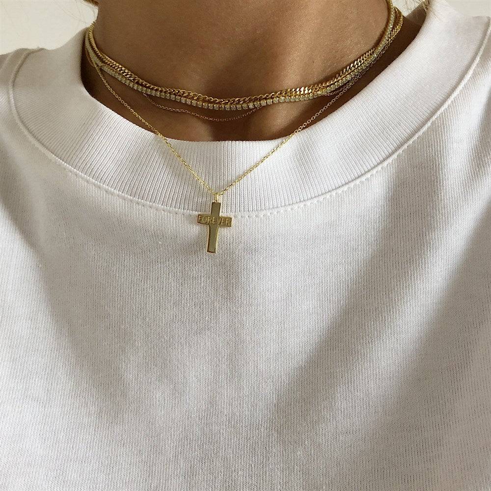 Kardelen Kreuzkette mit Name - 925 SILBER Sonderangebot der Fabrik