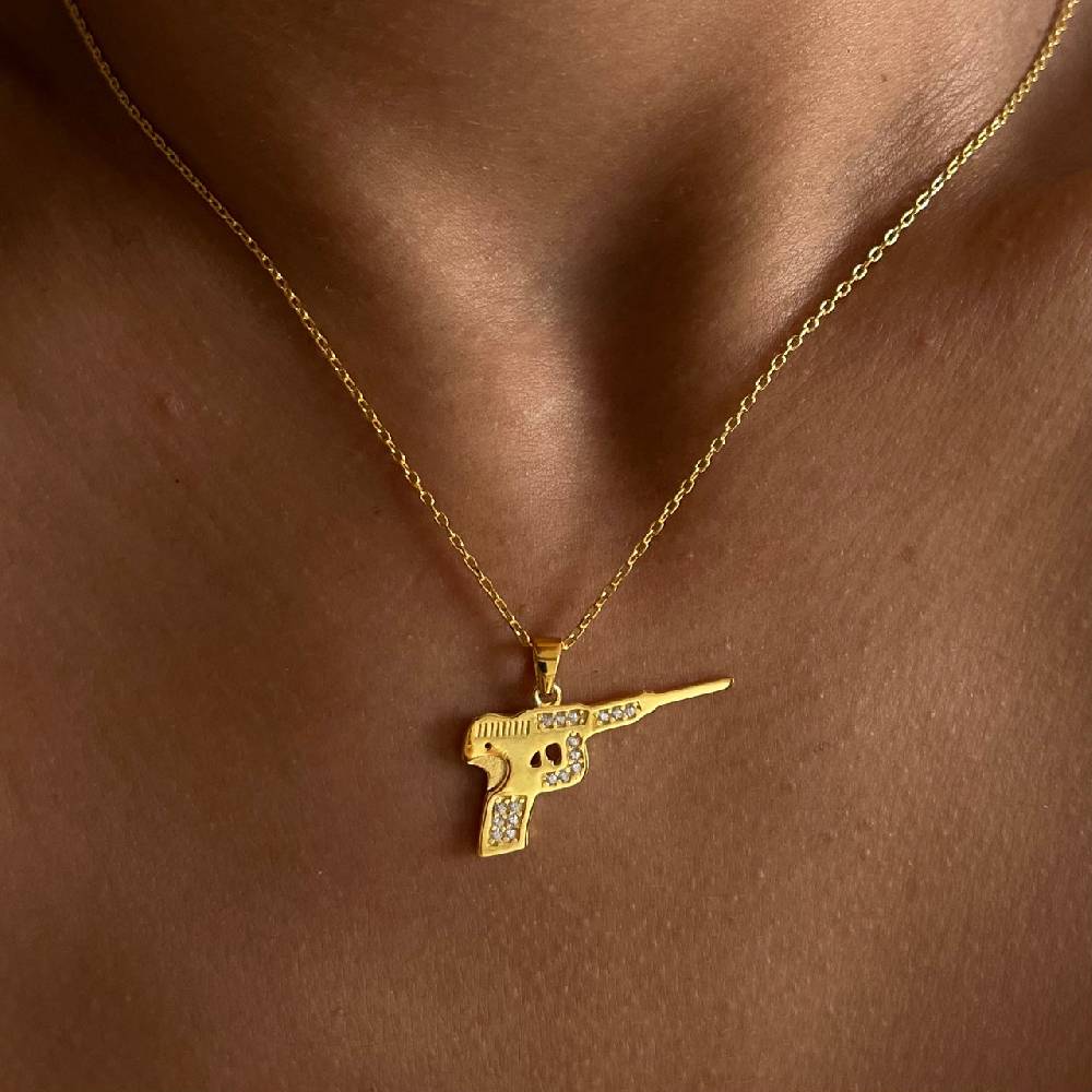 Kardelen Pistole Kette mit Zirkonia - 925 SILBER Speichern exportieren