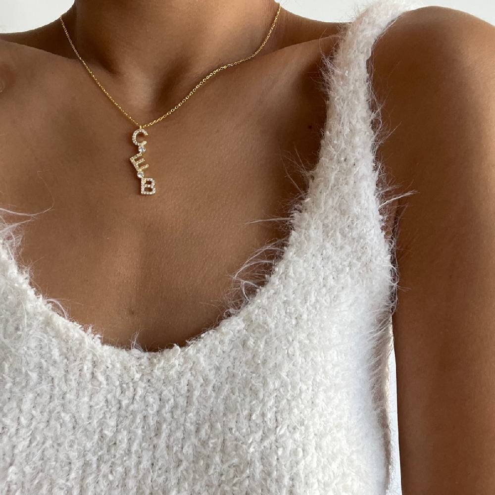 Kardelen Chocker Senkrecht Zirkonia Buchstabenkette - 925 SILBER Flash Sale