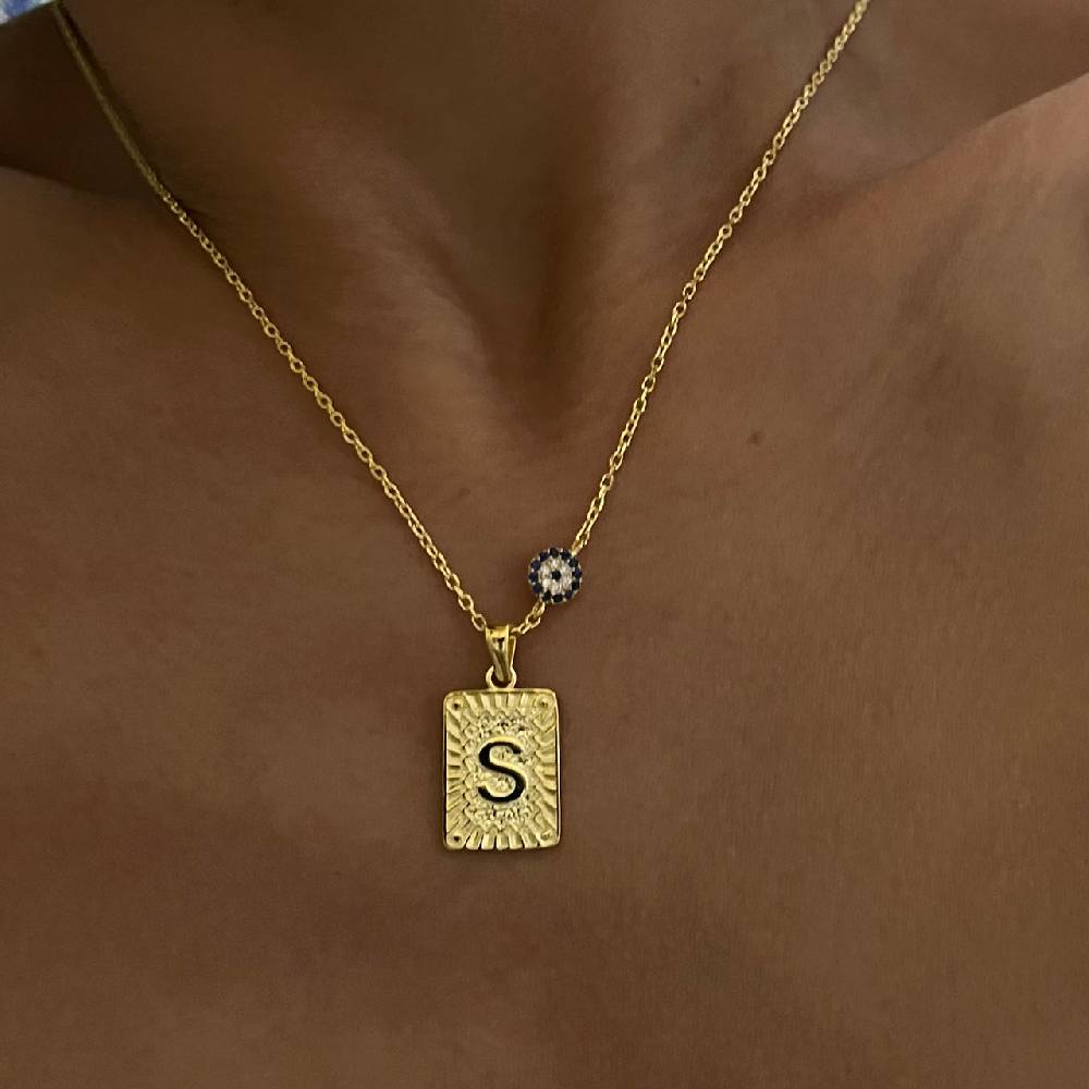 Kardelen Vintage Buchstaben Kette mit Nazar - 925 SILBER Neueste Mode