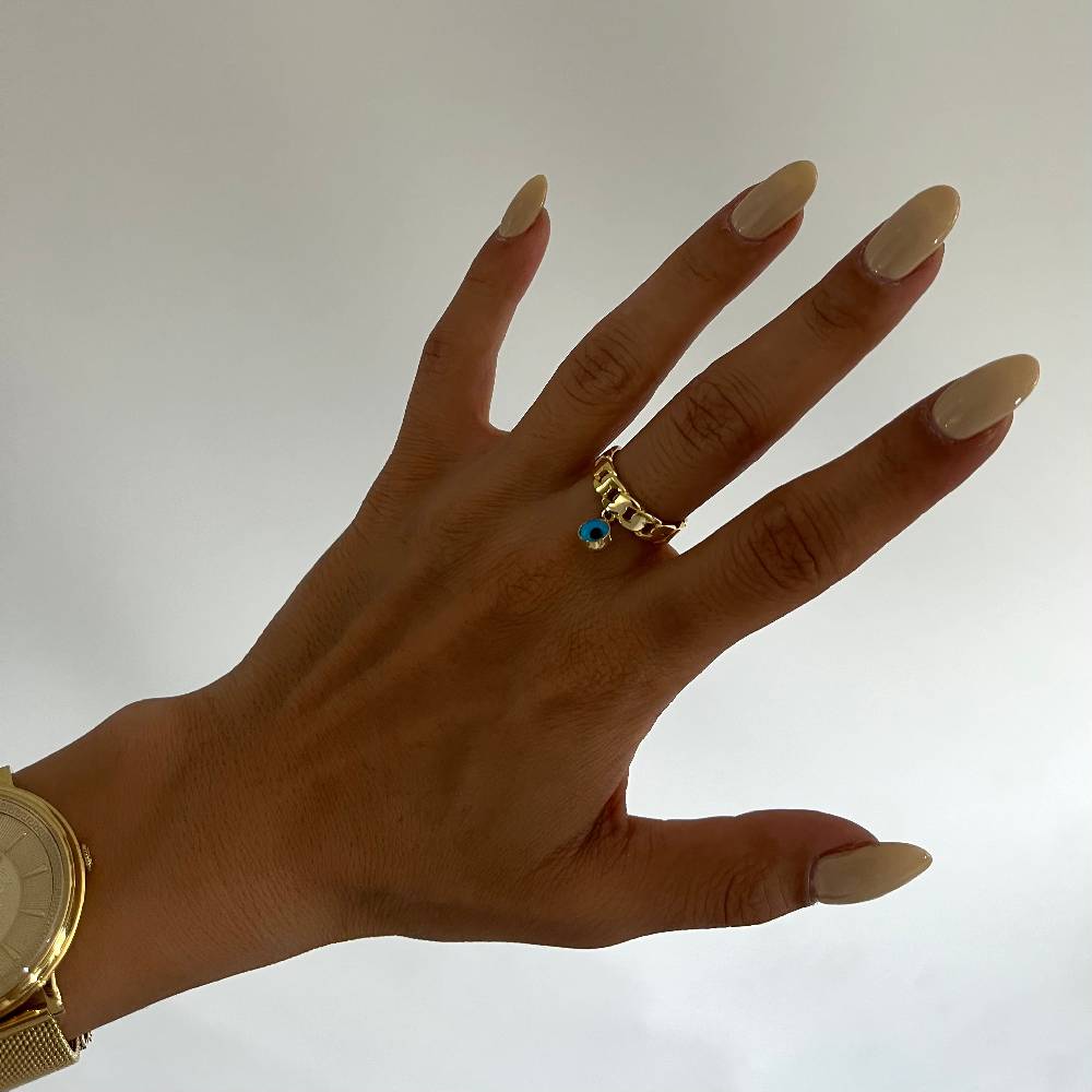 Kardelen Nazar Cuban Link Ring - 925 SILBER Super Sparpreis
