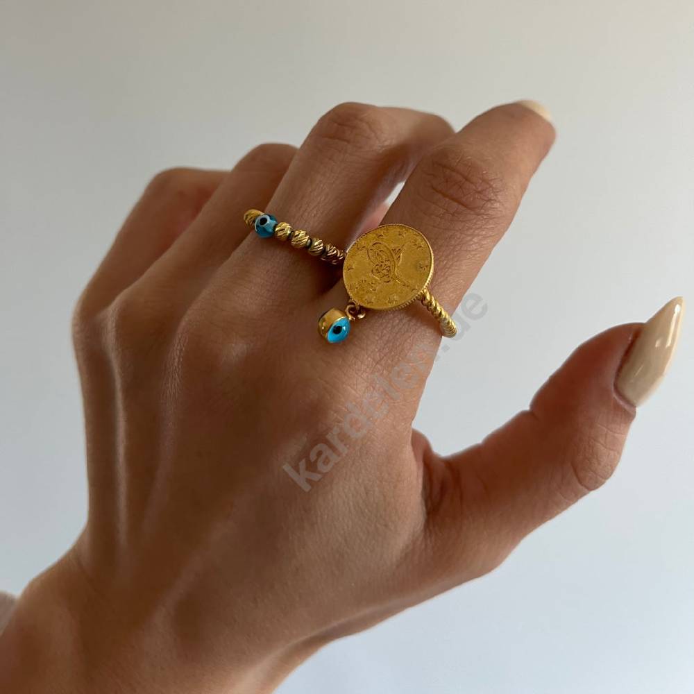 Kardelen 14K GOLD CEYREK RING MIT NAZAR