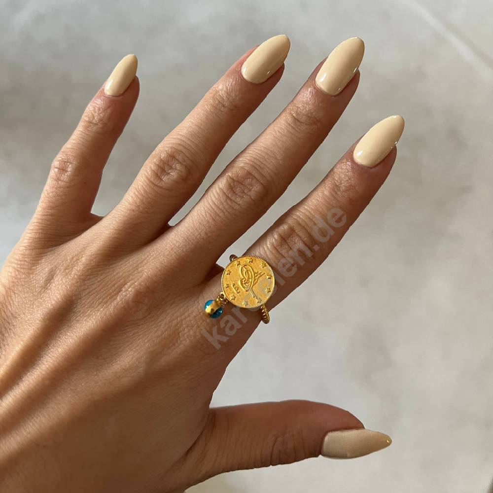 Kardelen 14K GOLD CEYREK RING MIT NAZAR Super Rabatt