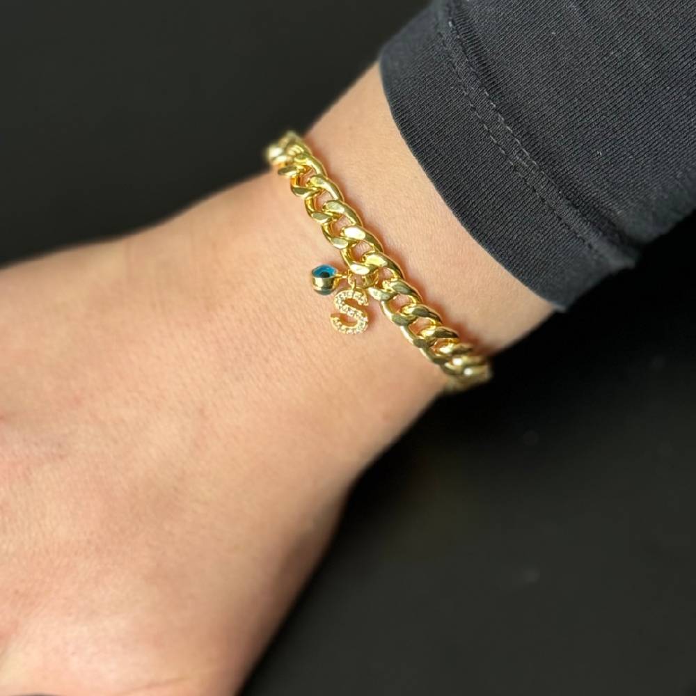 Kardelen Big Gourmet Armband mit Initialen und Nazar - 925 SILBER Clearance-Verkauf
