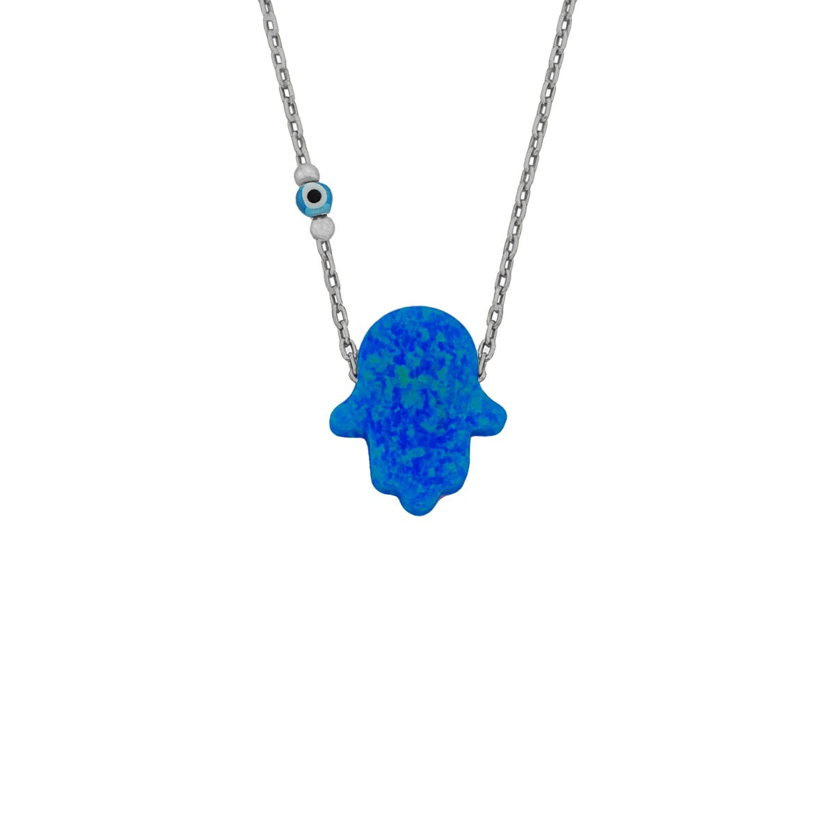 Kardelen Fatimas Hand Opal Kette mit Nazar Augenkette Dunkelblau - 925 SILBER Online