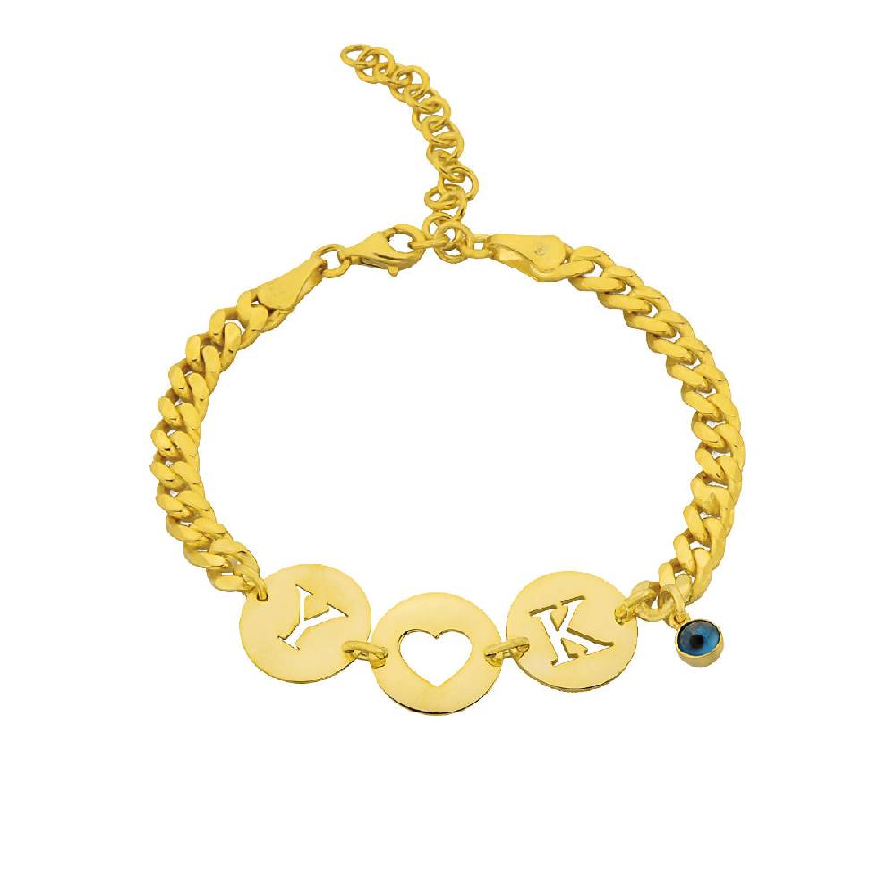 Kardelen Gourmet Armband mit Initialen und Nazar - 925 SILBER