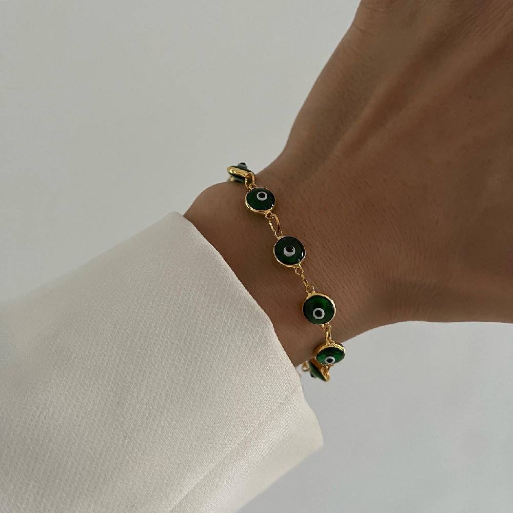 Kardelen Grande Green Nazar Armkette - 925 SILBER VIP-Rabatte