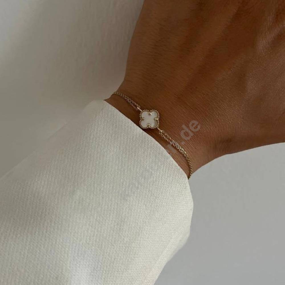 Kardelen 14k GOLD WEISSE KLEE ARMKETTE Kostenlose Rückgabe