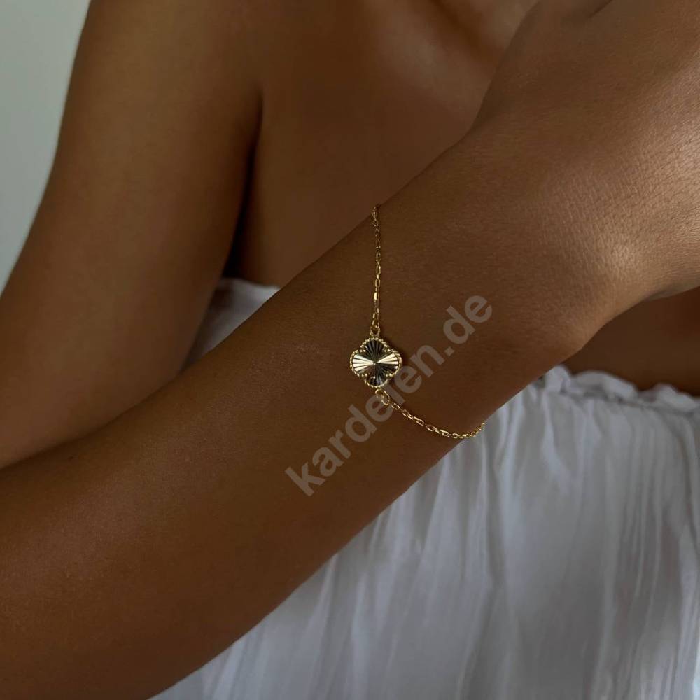 Kardelen 14K GOLD KLEE ARMKETTE II Begrenzte Freigabe