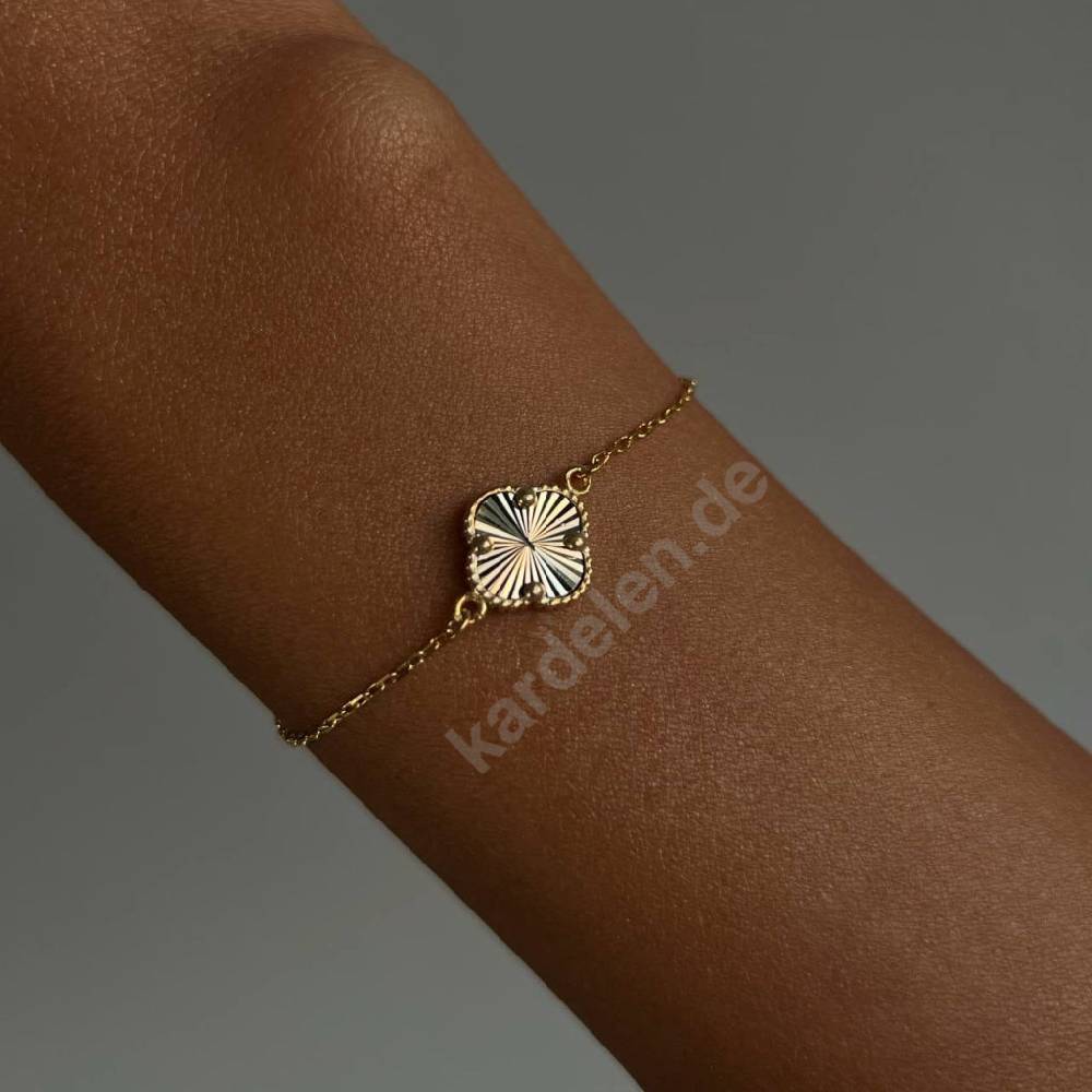 Kardelen 14K GOLD KLEE ARMKETTE II Begrenzte Freigabe