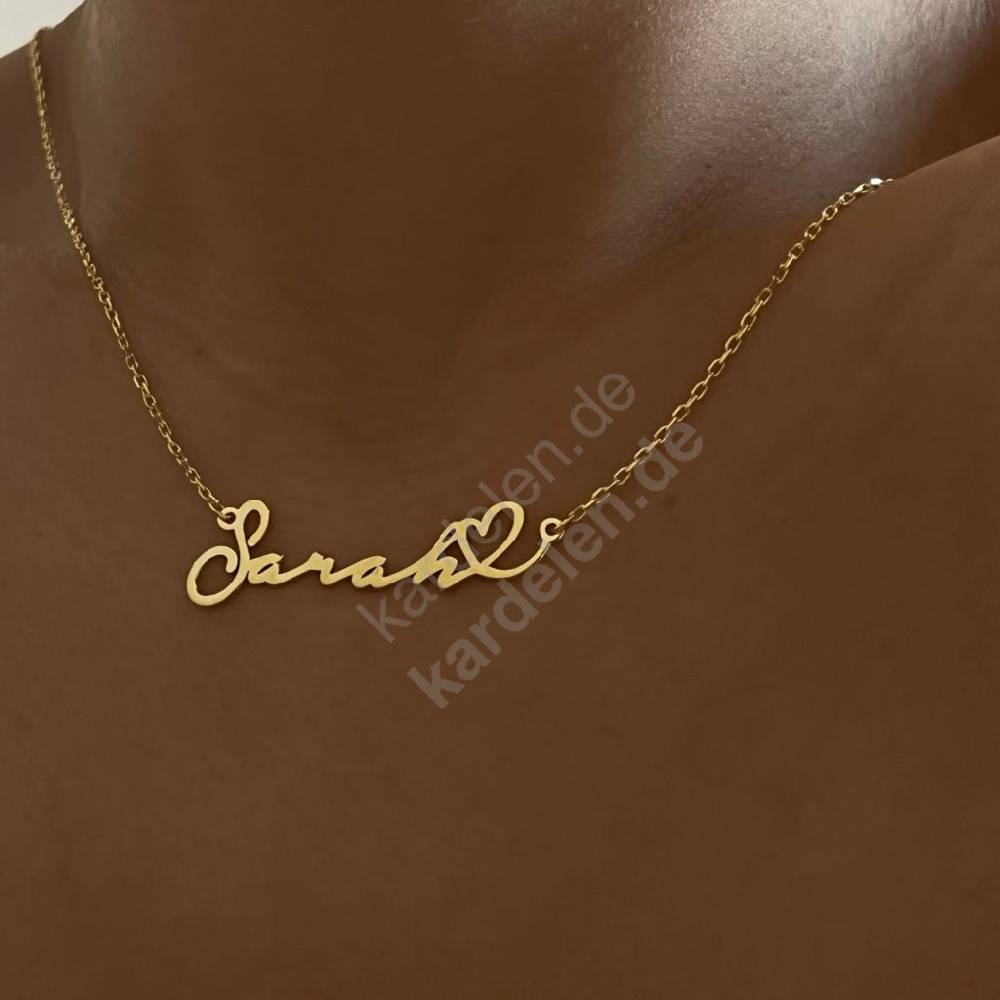Kardelen 14K GOLD HERZ SYMBOL WAAGERECHT NAMENSKETTE Meist gekauft