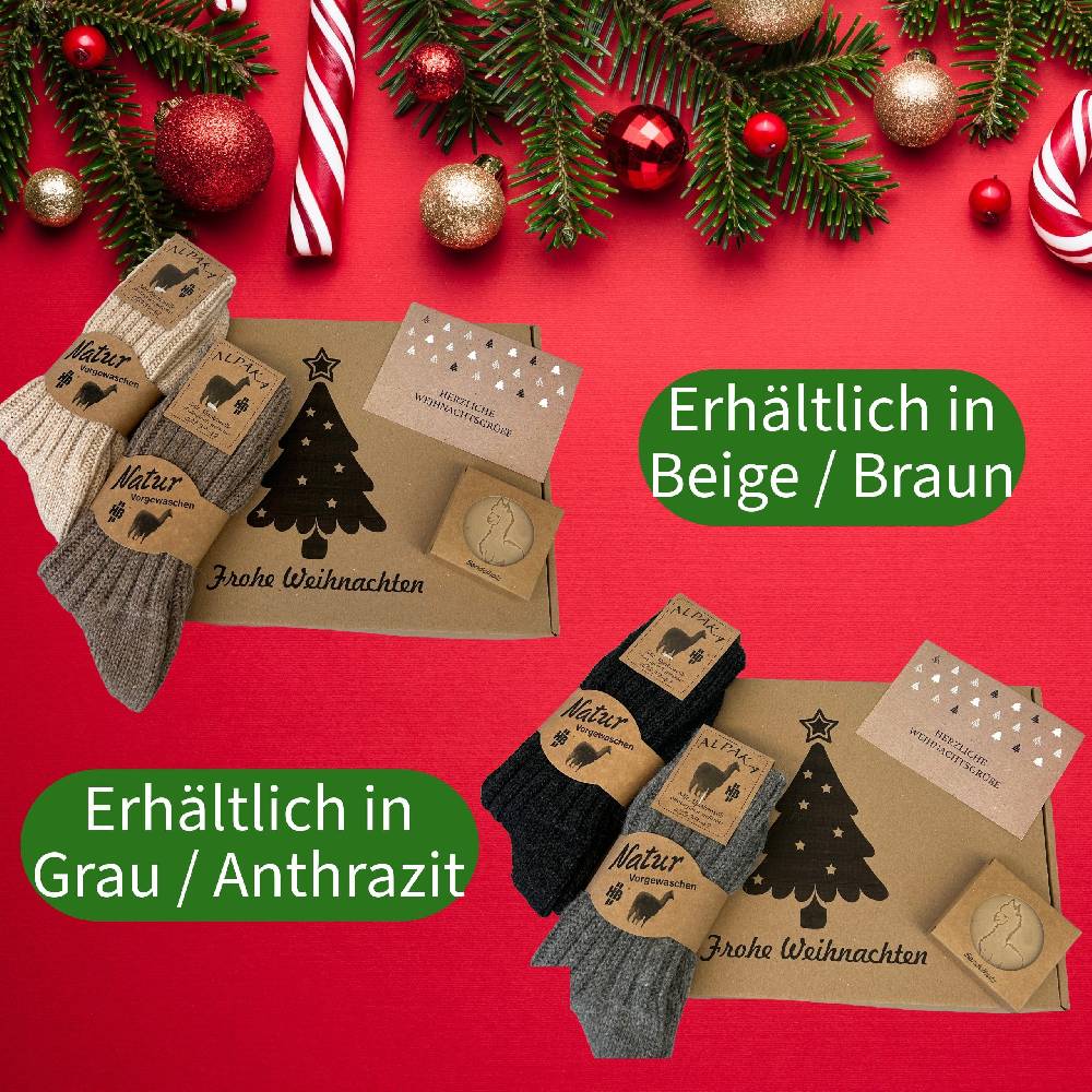 KB Socken Weihnachtliche Geschenkbox inklusive 2 Paar Alpakasocken, einer Alpakakeratinseife und einer Weihnachtskarte Riesige Ersparnisse