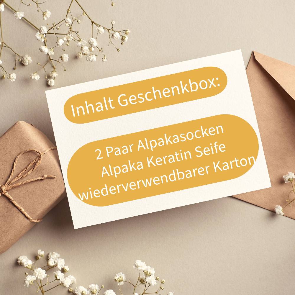 KB Socken Geschenkbox direkt zum Verschenken - Alpaka Socken und Alpaka Seife Nur für heute