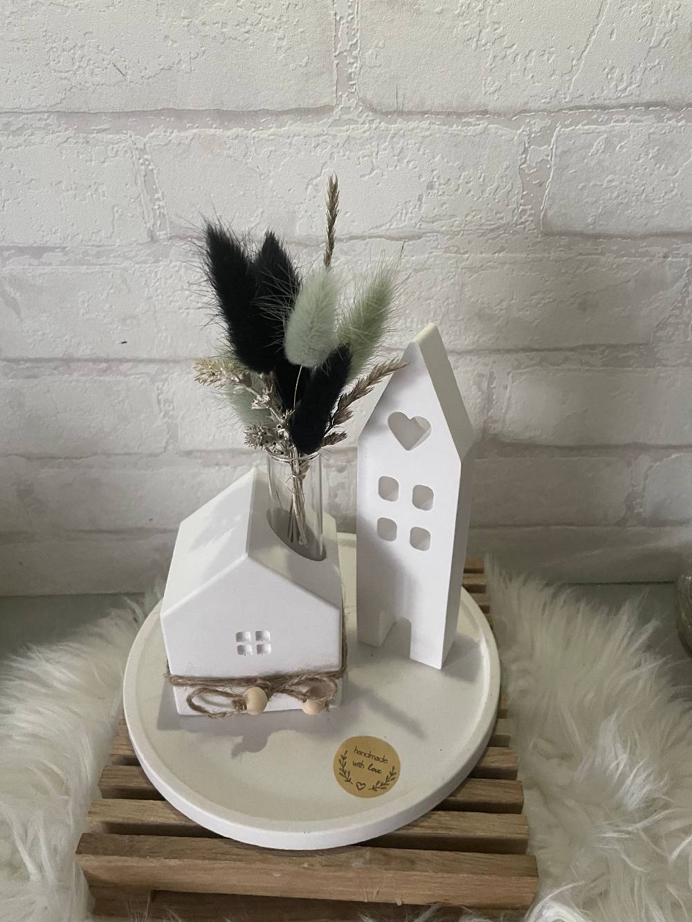 KB Socken Keraflott Haus Deko, Kerzenständer Haus Vase, runder Teller, ovales Tablett Gips Ornament Handwerk, Trockenblumen, Blüten, Einzugsgeschenk Online Shopping