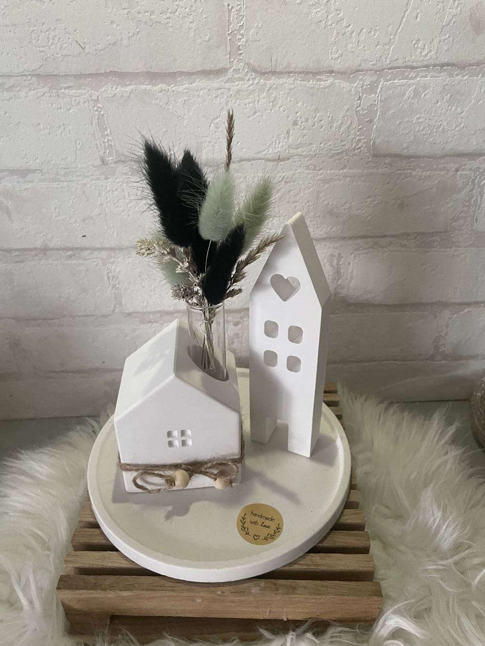 KB Socken Keraflott Haus Deko, Kerzenständer Haus Vase, runder Teller, ovales Tablett Gips Ornament Handwerk, Trockenblumen, Blüten, Einzugsgeschenk Online Shopping