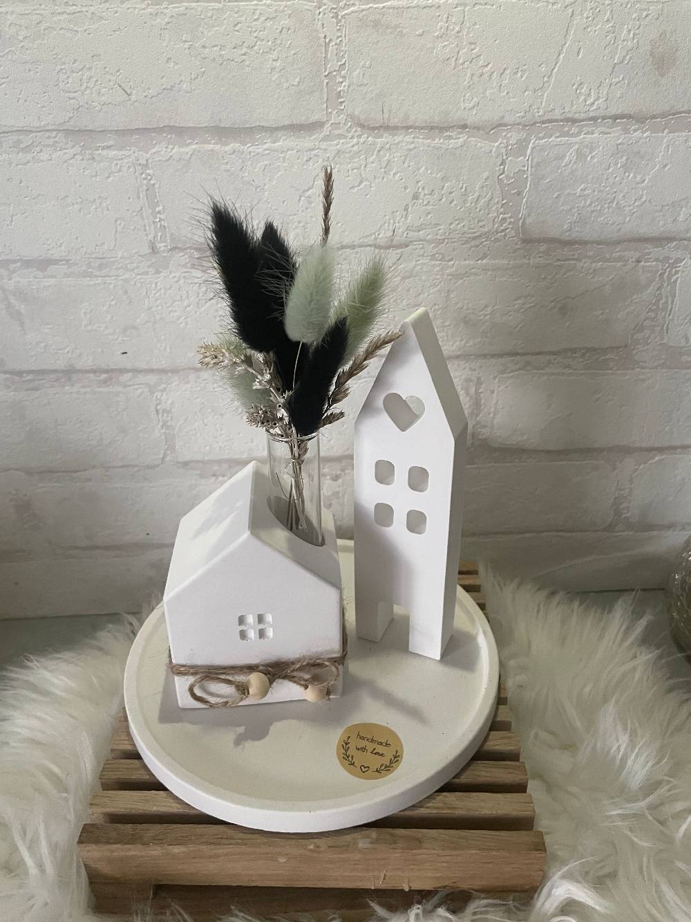 KB Socken Keraflott Haus Deko, Kerzenständer Haus Vase, runder Teller, ovales Tablett Gips Ornament Handwerk, Trockenblumen, Blüten, Einzugsgeschenk Online Shopping