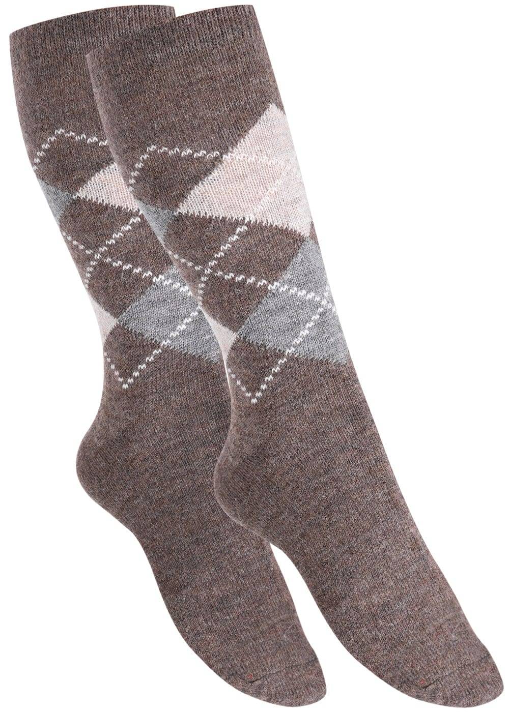 KB Socken Wollsocken mit Rautenmuster Braun / Anthrazit - 2 Paar im Angebot